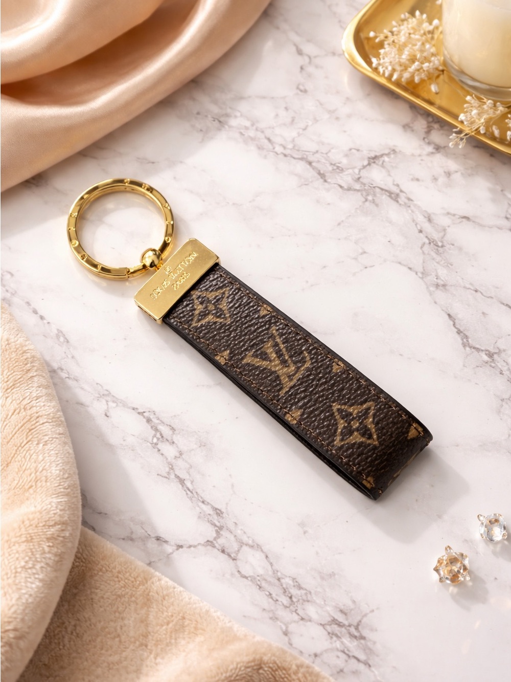 Brown Monogram Leather Keychain Strap